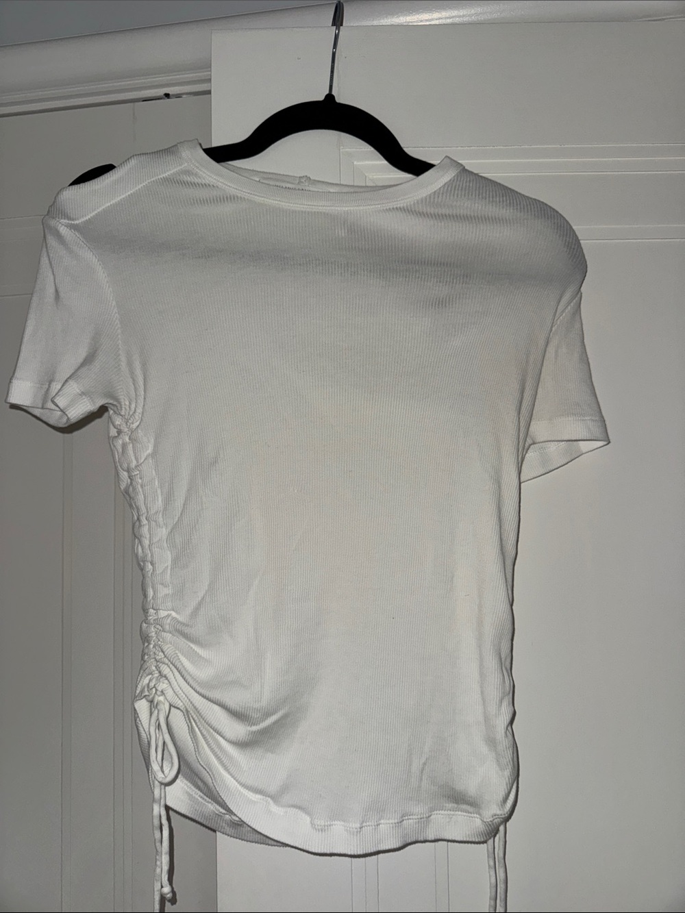 Helmut Lang White Short Sleeve Ruched Side Tee